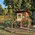 Scorcio della fattoria Il Bianconiglio di Tarquinia con recinti, alberi e animali in vista