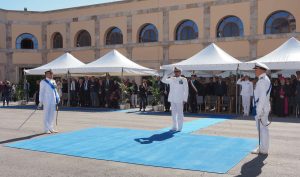 Cerimonia Guardia Costiera al Forte Michelangelo durante il cambio al vertice a Civitavecchia.